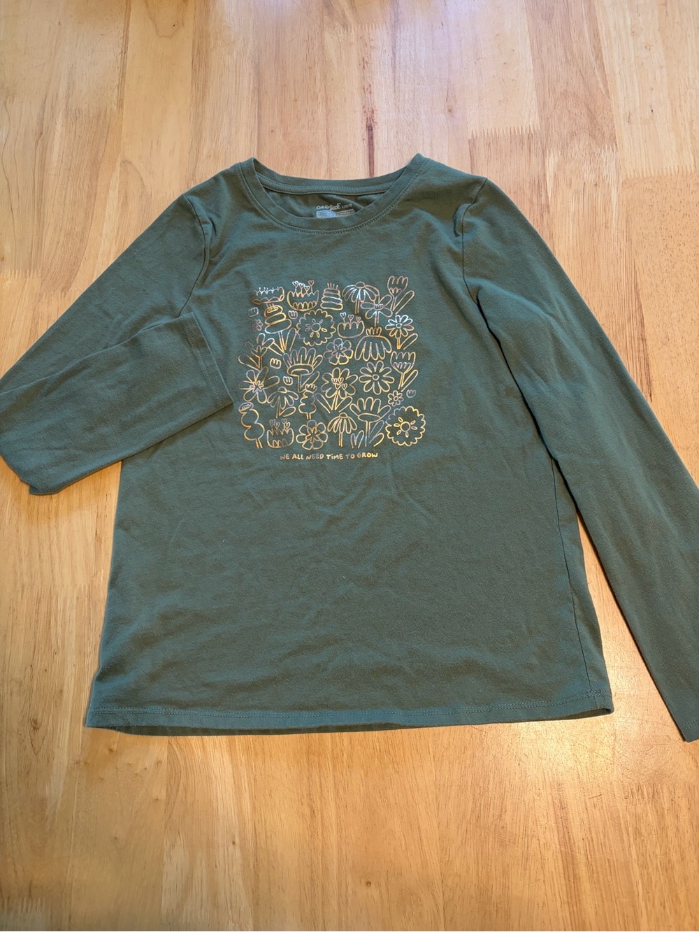 Kids Long-Sleeve Green Floral Graphic Tee